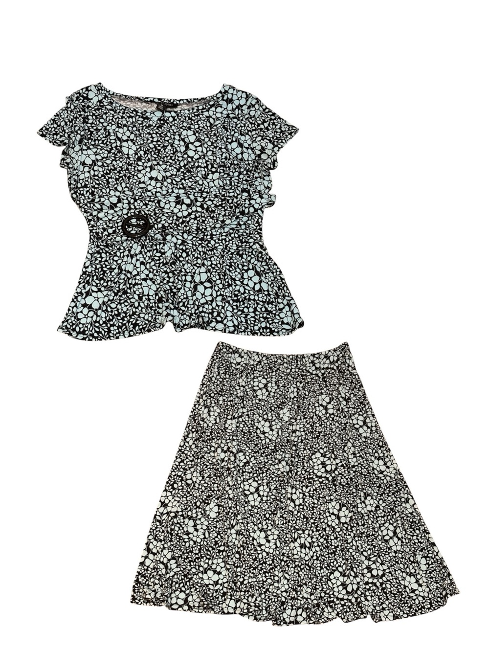 Perceptions NY Black and Blue Floral Two-Piece Top & Skirt Set - Size 12
